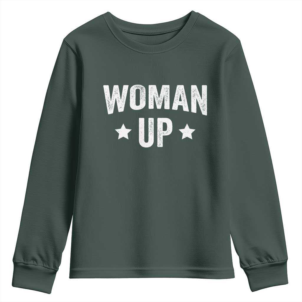 Woman Up Youth Sweatshirt Fitness Gym Workout Feminist TS11 Dark Forest Green Print Your Wear