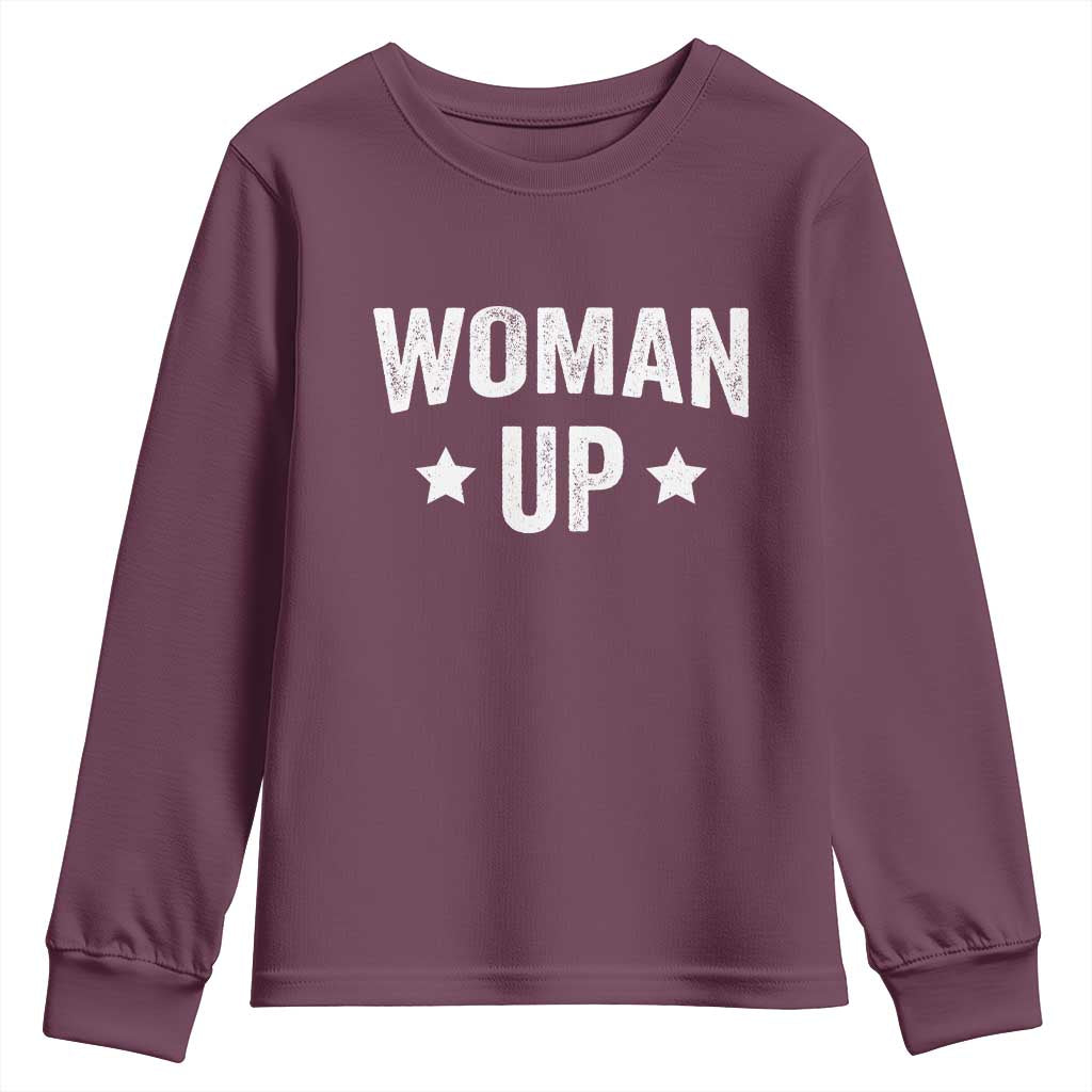 Woman Up Youth Sweatshirt Fitness Gym Workout Feminist TS11 Maroon Print Your Wear