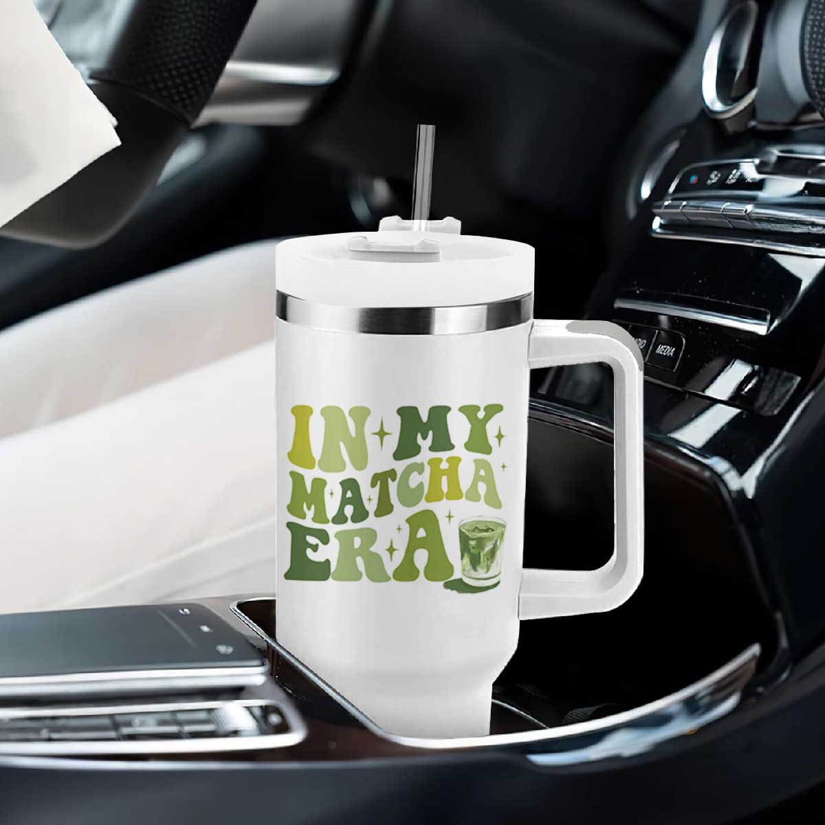 In My Matcha Era Tumbler With Handle Matcha Latte Lover TS11 Print Your Wear