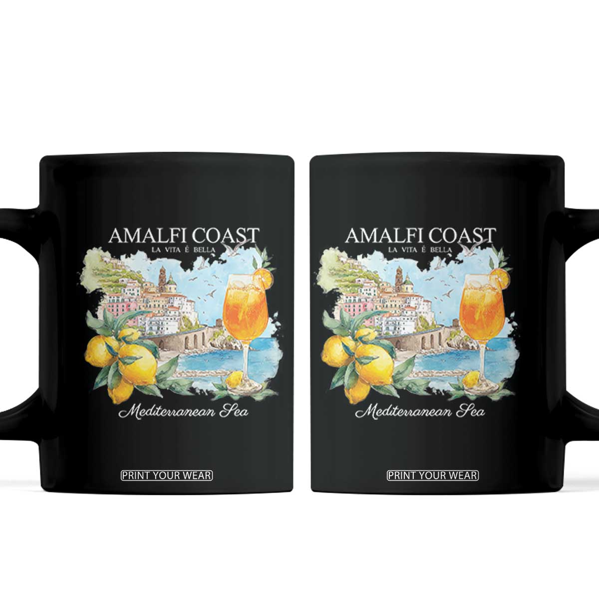 Amalfi Coast Italy Travel Coffee Mug La Vita E Bella Lemon Travel Souvenir TS11 Black Print Your Wear