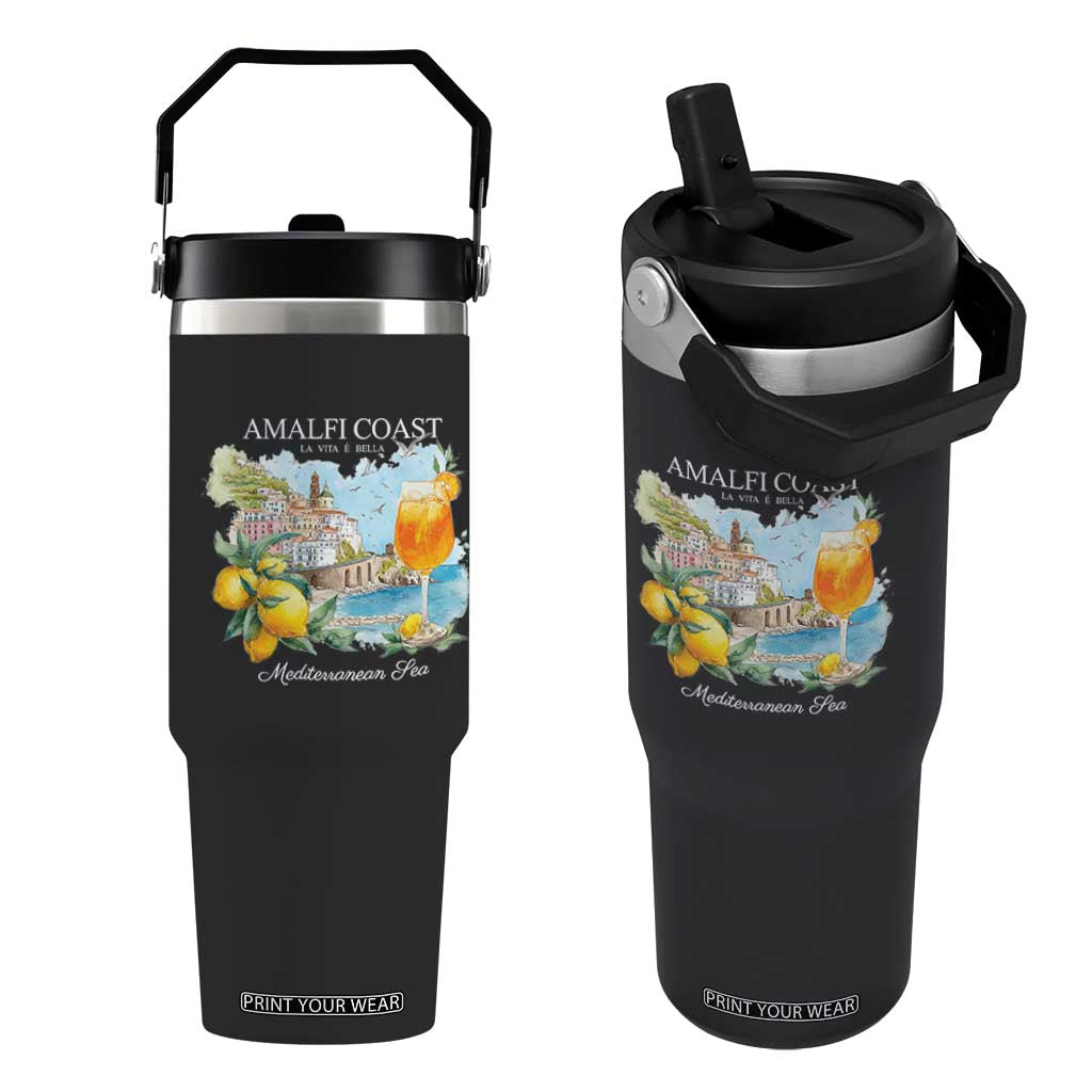 Amalfi Coast Italy Travel Flip Straw Tumbler La Vita E Bella Lemon Travel Souvenir TS11 One Size: 30 oz Black Print Your Wear