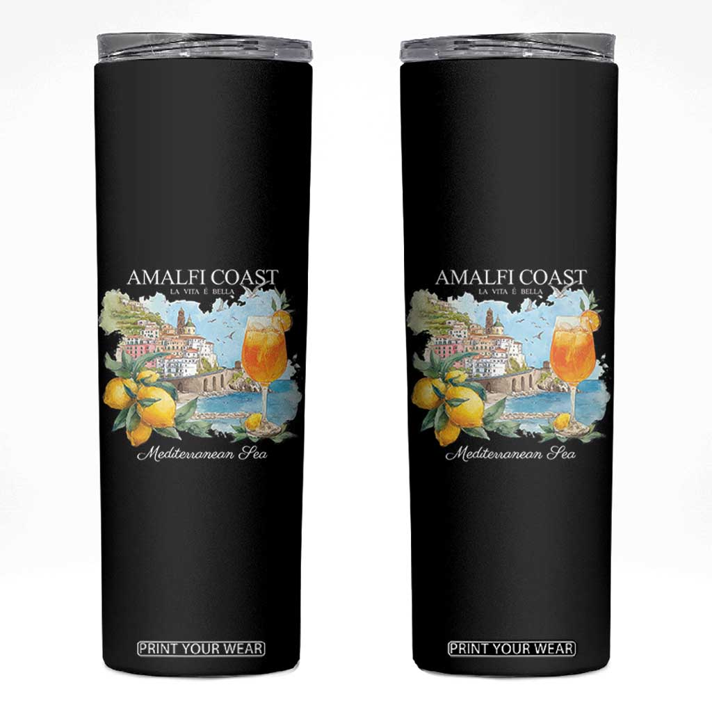 Amalfi Coast Italy Travel Skinny Tumbler La Vita E Bella Lemon Travel Souvenir TS11 Black Print Your Wear