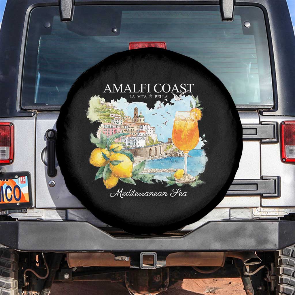 Amalfi Coast Italy Travel Spare Tire Cover La Vita E Bella Lemon Travel Souvenir TS11 No hole Black Print Your Wear