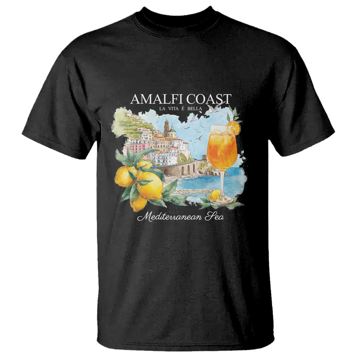 Amalfi Coast Italy Travel T Shirt La Vita E Bella Lemon Travel Souvenir TS11 Black Print Your Wear