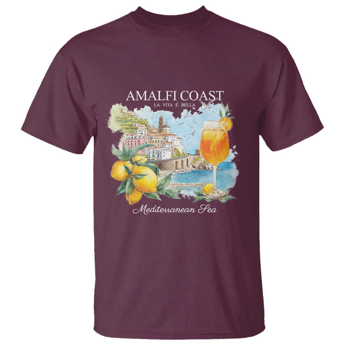 Amalfi Coast Italy Travel T Shirt La Vita E Bella Lemon Travel Souvenir TS11 Maroon Print Your Wear