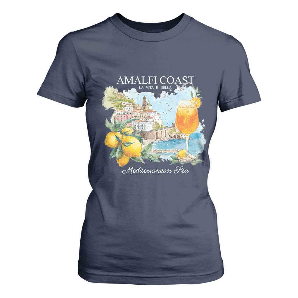 Amalfi Coast Italy Travel T Shirt For Women La Vita E Bella Lemon Travel Souvenir TS11 Navy Print Your Wear