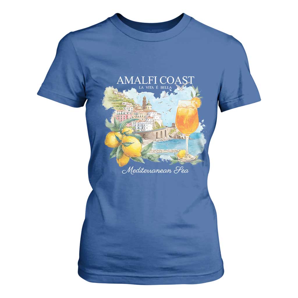Amalfi Coast Italy Travel T Shirt For Women La Vita E Bella Lemon Travel Souvenir TS11 Royal Blue Print Your Wear