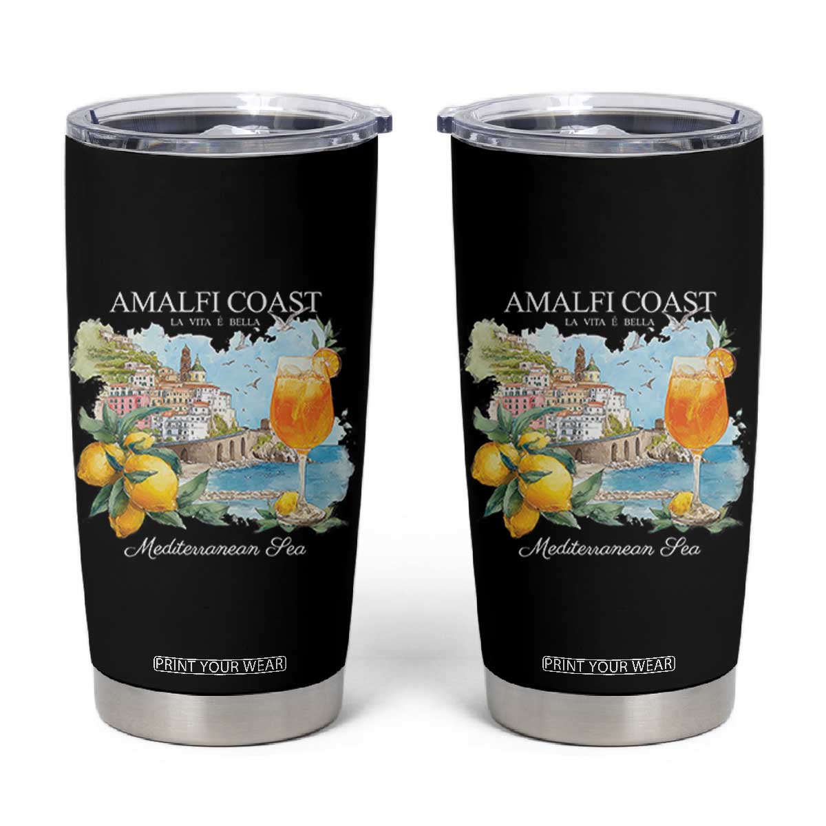 Amalfi Coast Italy Travel Tumbler Cup La Vita E Bella Lemon Travel Souvenir TS11 Black Print Your Wear