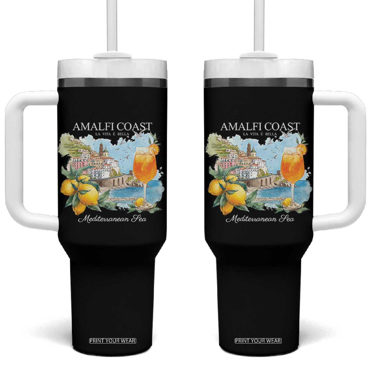 Amalfi Coast Italy Travel Tumbler With Handle La Vita E Bella Lemon Travel Souvenir TS11 One Size: 40 oz Black Print Your Wear