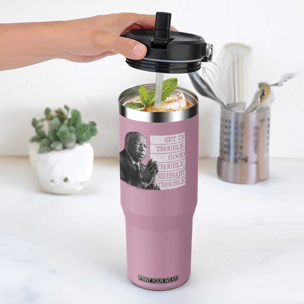 John Lewis Flip Straw Tumbler Get In Good Necessary Trouble Social Justice TS11 One Size: 30 oz Light Pink Print Your Wear