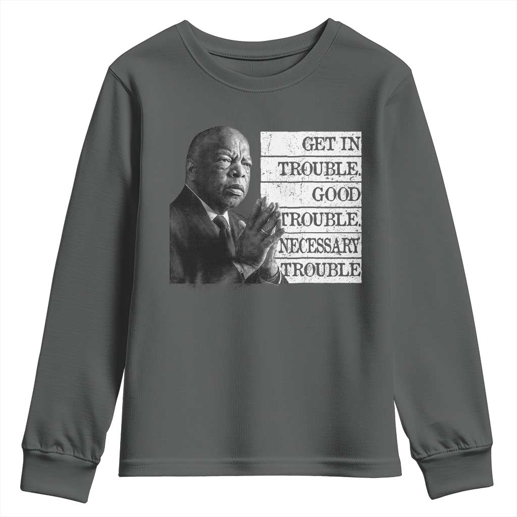 John Lewis Youth Sweatshirt Get In Good Necessary Trouble Social Justice TS11 Dark Heather Print Your Wear