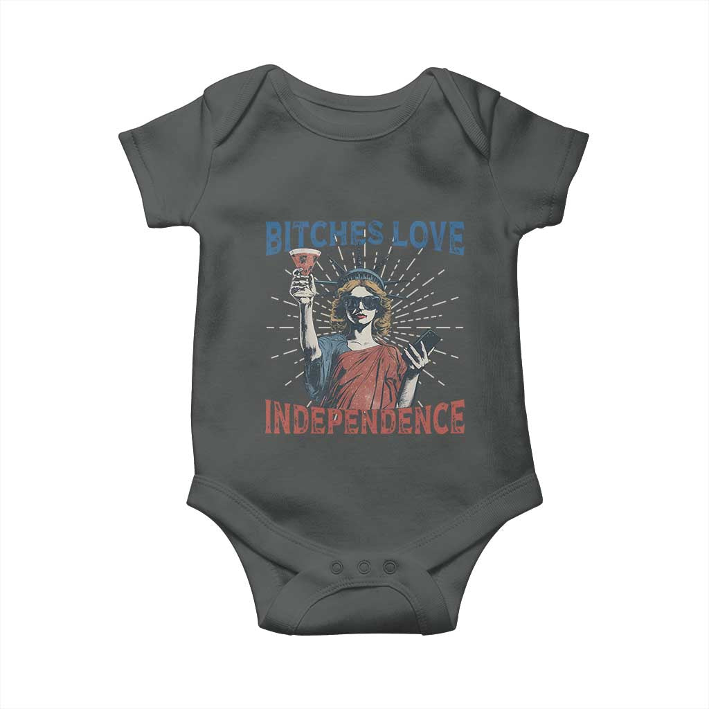 Funny Bitches Love Independence 4th Of July Baby Onesie Retro Statue Of Liberty TS11 Dark Heather Print Your Wear