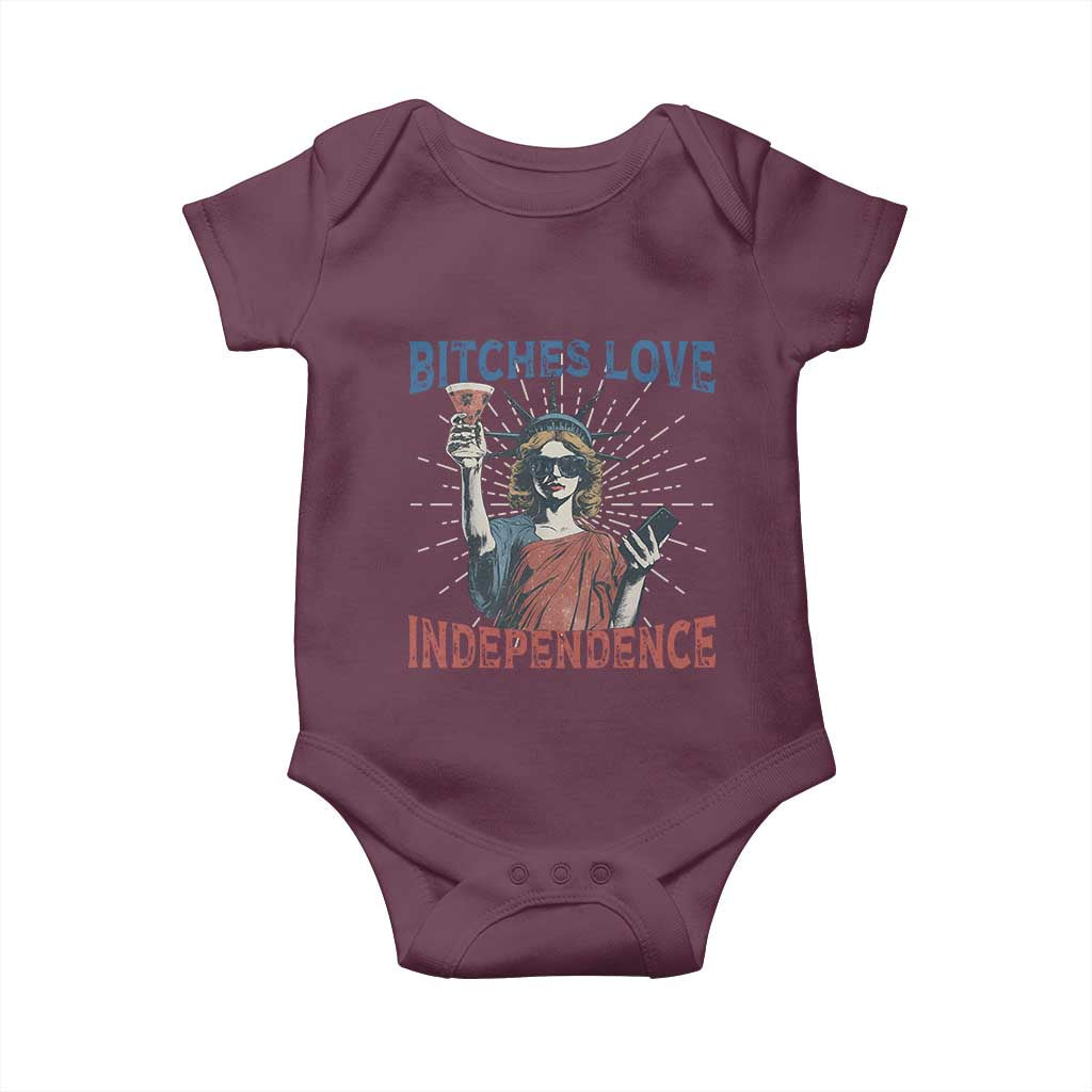 Funny Bitches Love Independence 4th Of July Baby Onesie Retro Statue Of Liberty TS11 Maroon Print Your Wear