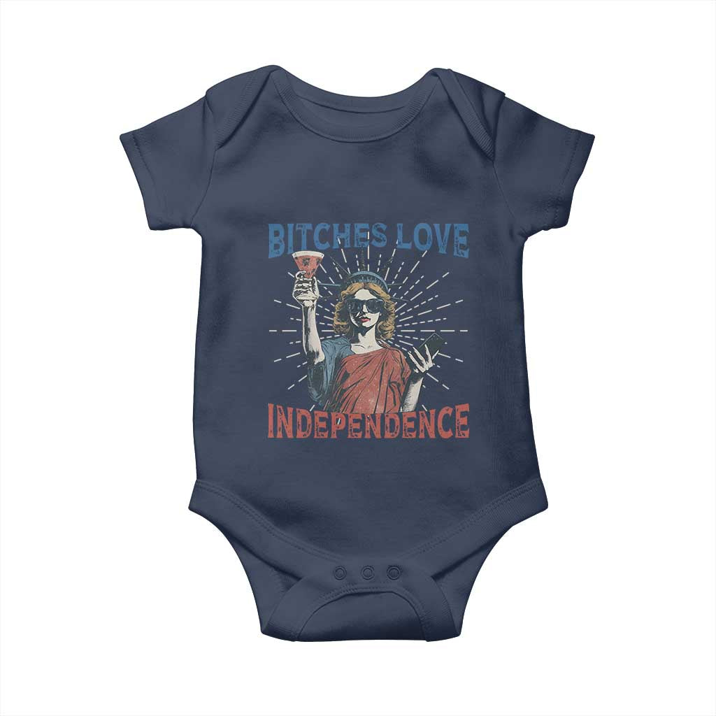 Funny Bitches Love Independence 4th Of July Baby Onesie Retro Statue Of Liberty TS11 Navy Print Your Wear