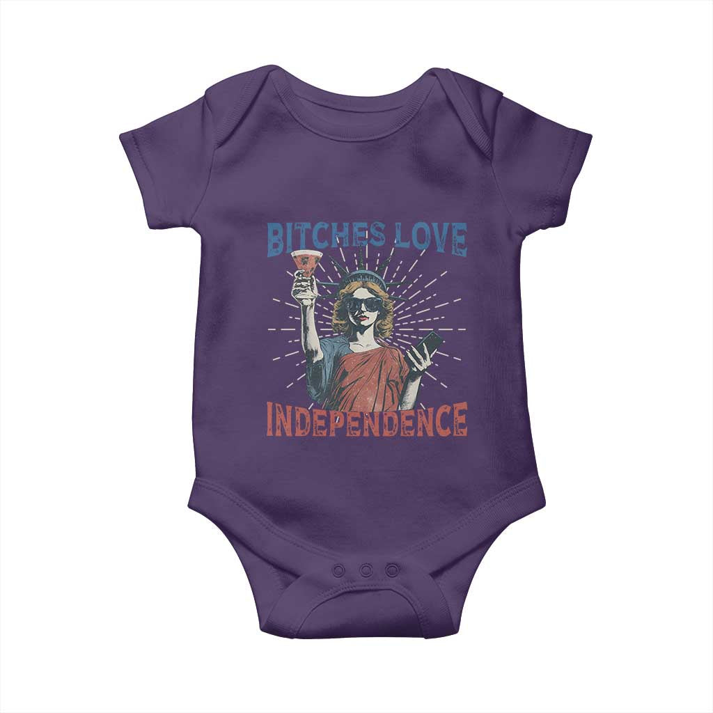 Funny Bitches Love Independence 4th Of July Baby Onesie Retro Statue Of Liberty TS11 Purple Print Your Wear