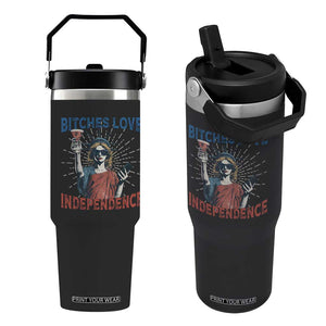 Funny Bitches Love Independence 4th Of July Flip Straw Tumbler Retro Statue Of Liberty TS11 One Size: 30 oz Black Print Your Wear