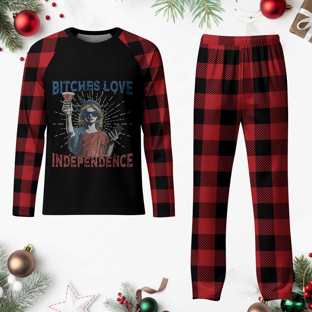 Funny Bitches Love Independence 4th Of July Plaid Pajama Set Retro Statue Of Liberty TS11 Buffalo Plaid Print Your Wear