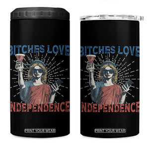 Funny Bitches Love Independence 4th Of July 4 in 1 Can Cooler Tumbler Retro Statue Of Liberty TS11 One Size: 16 oz Black Print Your Wear