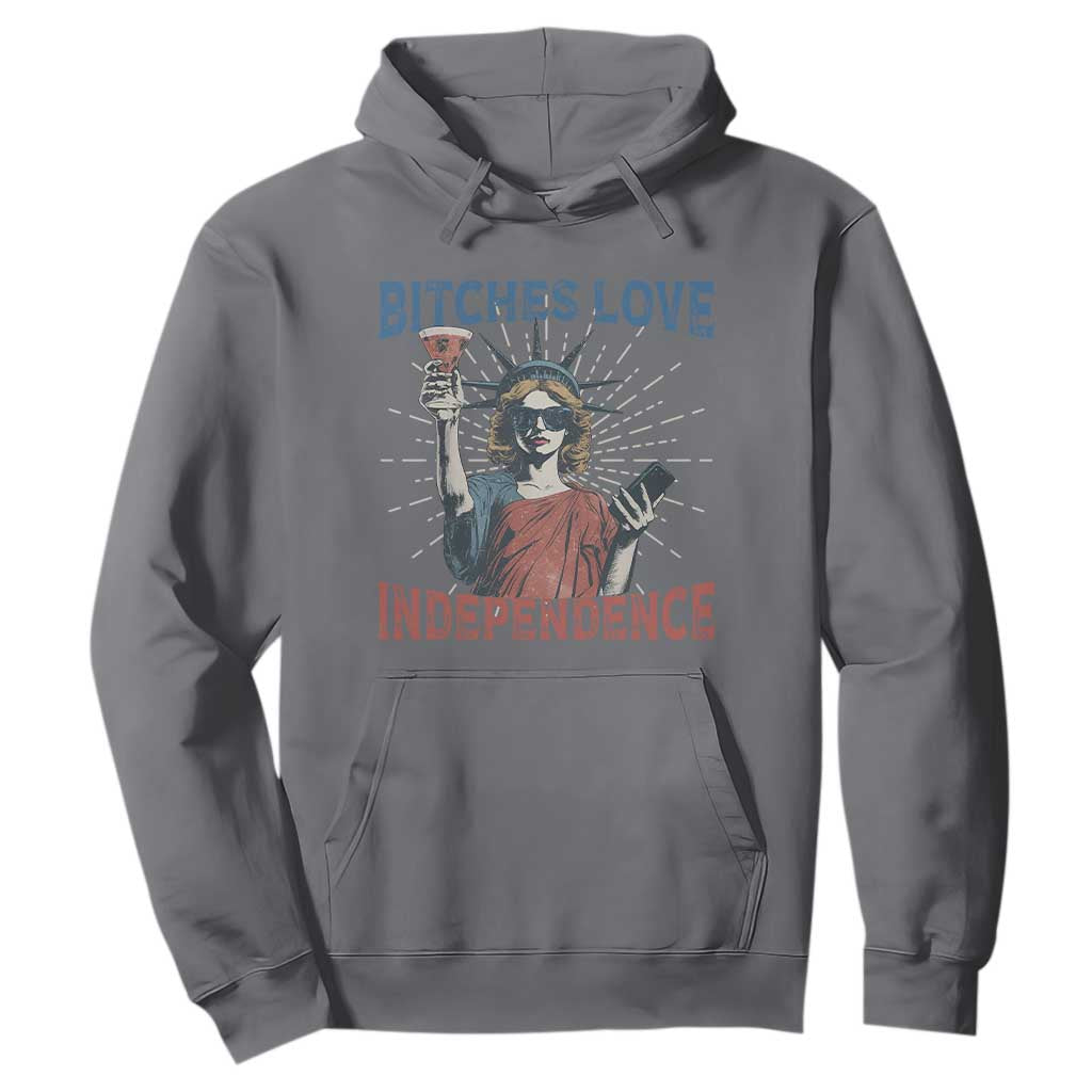 Funny Bitches Love Independence 4th Of July Hoodie Retro Statue Of Liberty TS11 Charcoal Print Your Wear