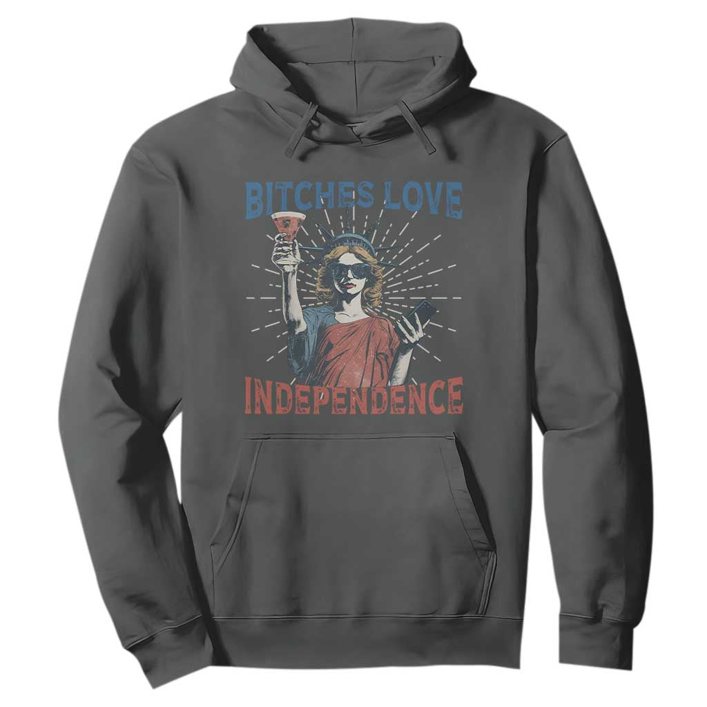 Funny Bitches Love Independence 4th Of July Hoodie Retro Statue Of Liberty TS11 Dark Heather Print Your Wear