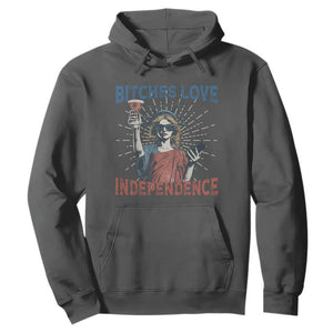 Funny Bitches Love Independence 4th Of July Hoodie Retro Statue Of Liberty TS11 Dark Heather Print Your Wear