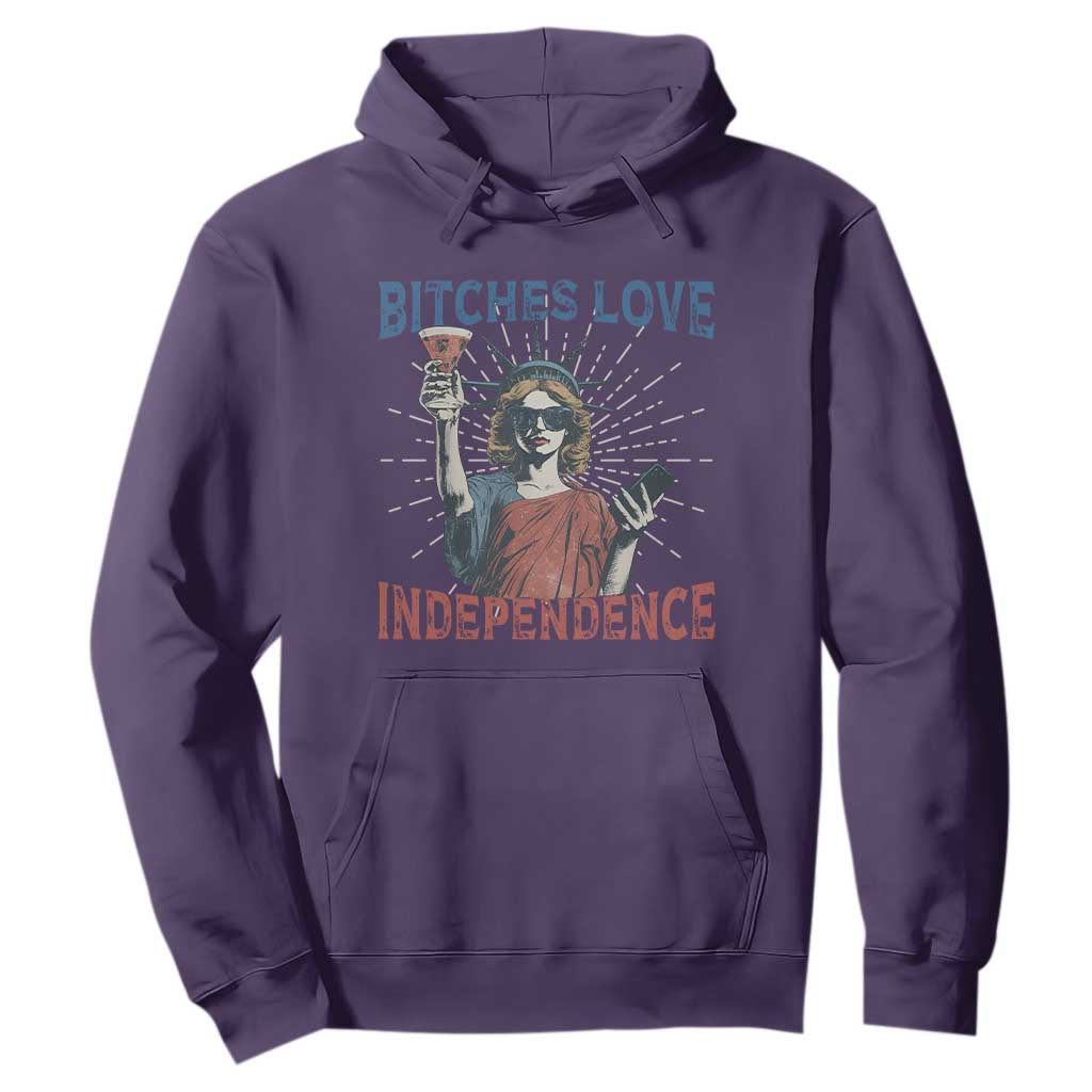 Funny Bitches Love Independence 4th Of July Hoodie Retro Statue Of Liberty TS11 Purple Print Your Wear