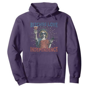 Funny Bitches Love Independence 4th Of July Hoodie Retro Statue Of Liberty TS11 Purple Print Your Wear