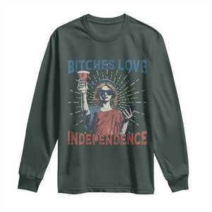 Funny Bitches Love Independence 4th Of July Long Sleeve Shirt Retro Statue Of Liberty TS11 Dark Forest Green Print Your Wear