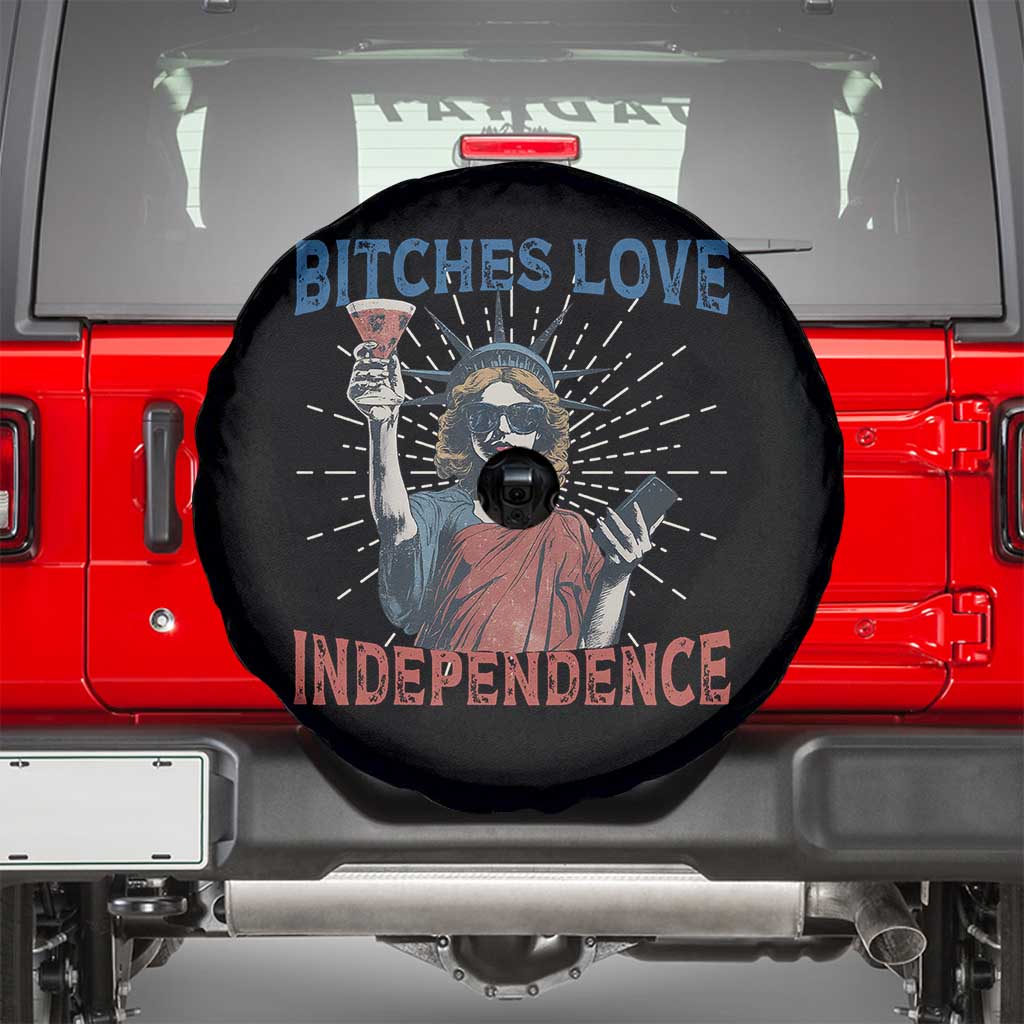 Funny Bitches Love Independence 4th Of July Spare Tire Cover Retro Statue Of Liberty TS11 Black Print Your Wear