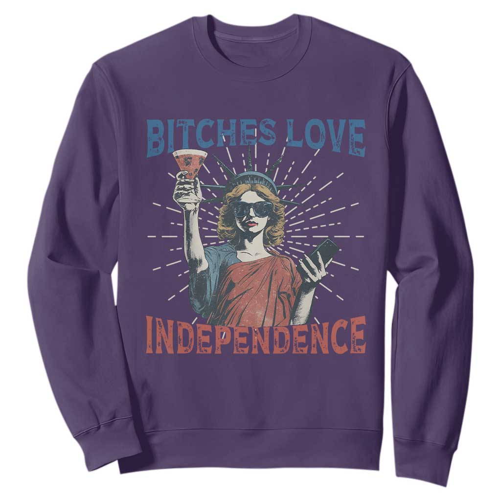 Funny Bitches Love Independence 4th Of July Sweatshirt Retro Statue Of Liberty TS11 Purple Print Your Wear