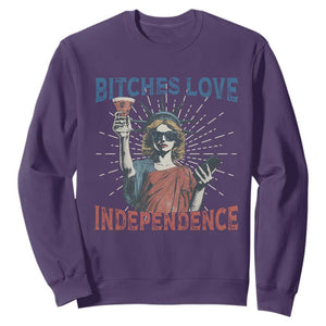 Funny Bitches Love Independence 4th Of July Sweatshirt Retro Statue Of Liberty TS11 Purple Print Your Wear