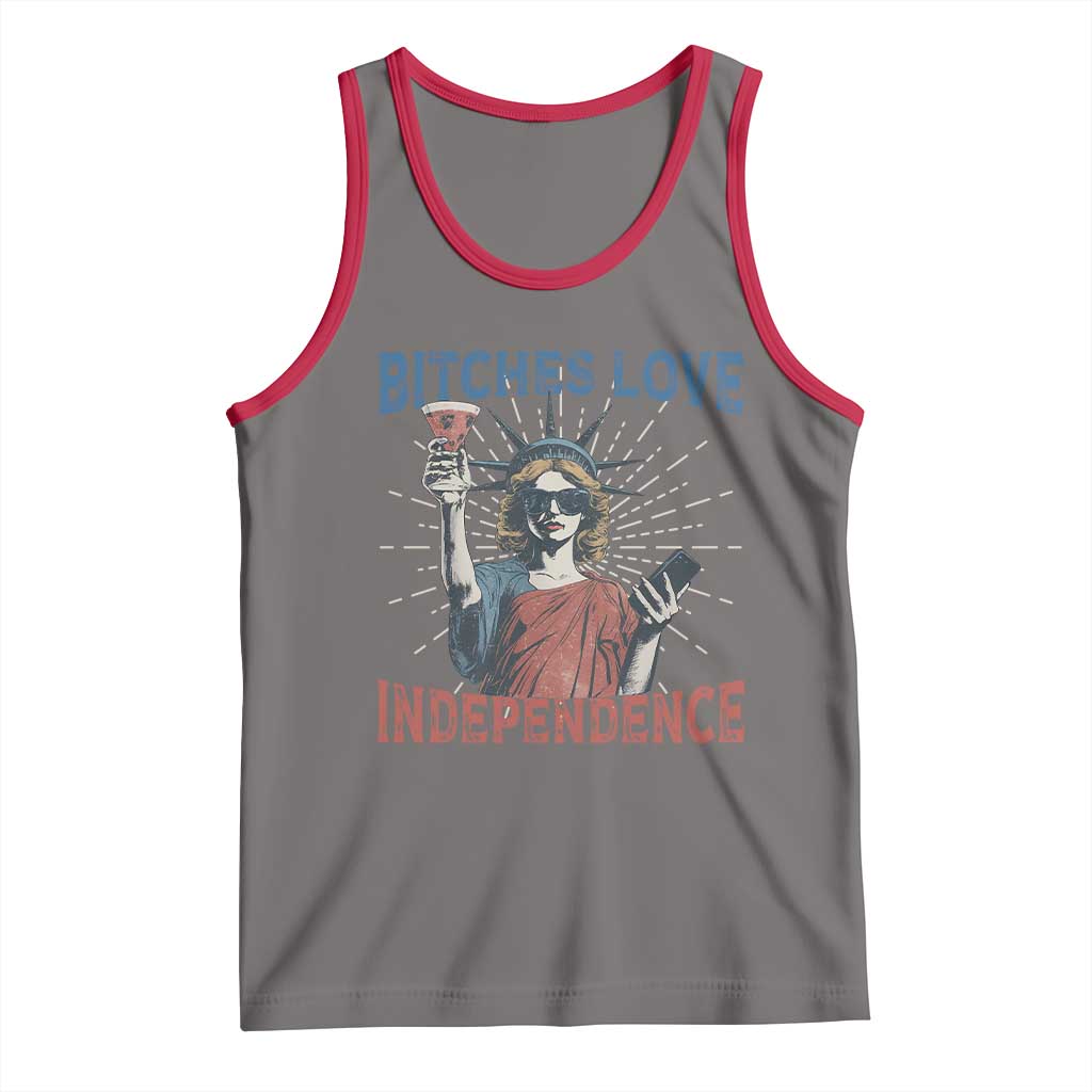 Funny Bitches Love Independence 4th Of July Tank Top Retro Statue Of Liberty TS11 Deep Heather Red Print Your Wear