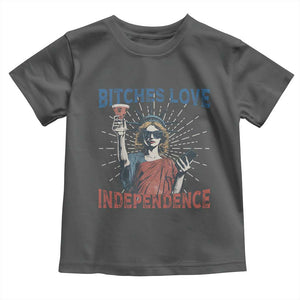 Funny Bitches Love Independence 4th Of July Toddler T Shirt Retro Statue Of Liberty TS11 Dark Heather Print Your Wear