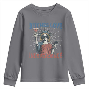 Funny Bitches Love Independence 4th Of July Youth Sweatshirt Retro Statue Of Liberty TS11 Charcoal Print Your Wear