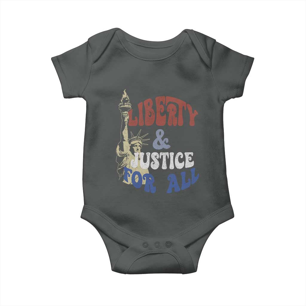 Funny 4th of July Liberty And Justice For All Baby Onesie Statue Of Liberty TS11 Dark Heather Print Your Wear