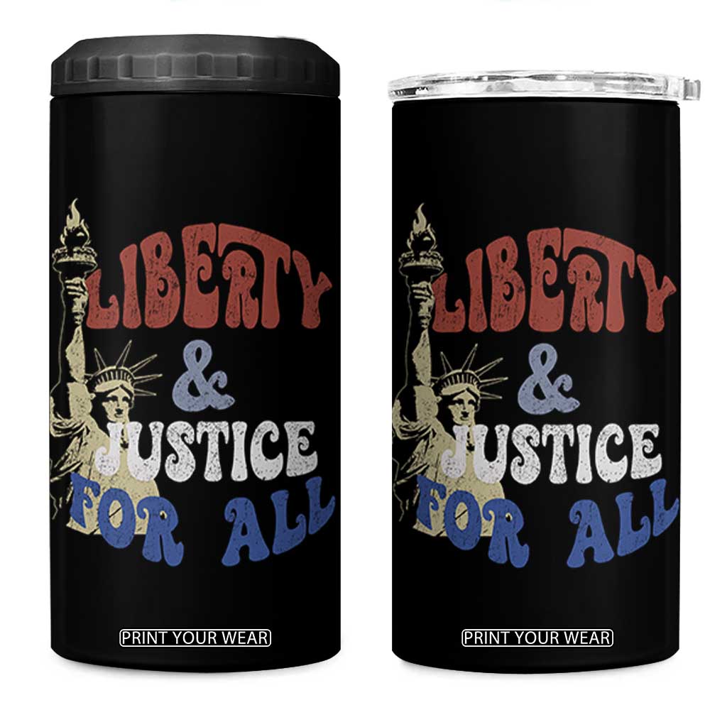 Funny 4th of July Liberty And Justice For All 4 in 1 Can Cooler Tumbler Statue Of Liberty TS11 One Size: 16 oz Black Print Your Wear