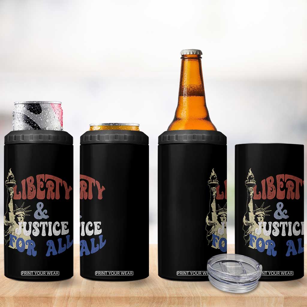 Funny 4th of July Liberty And Justice For All 4 in 1 Can Cooler Tumbler Statue Of Liberty TS11 Print Your Wear