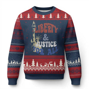 Funny 4th of July Liberty And Justice For All Ugly Christmas Sweater Statue Of Liberty TS11 Navy Red Print Your Wear