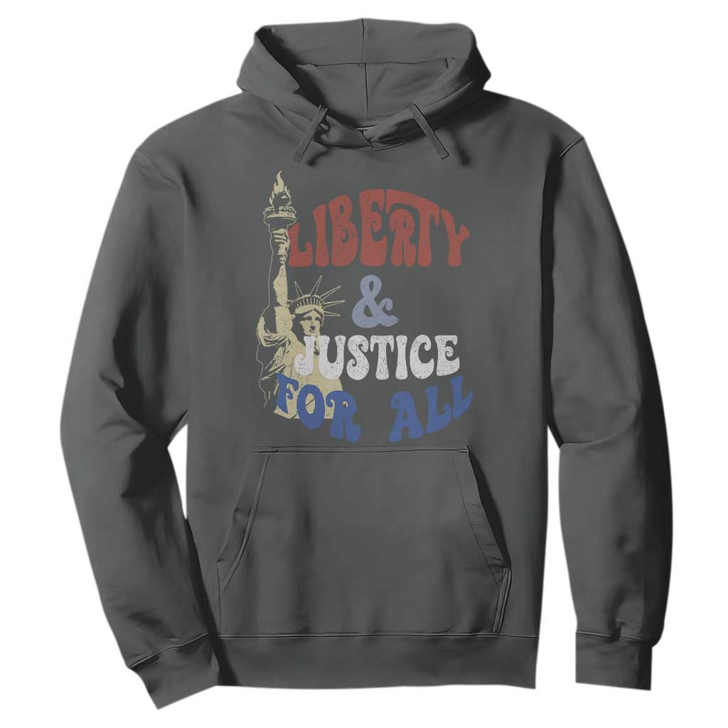Funny 4th of July Liberty And Justice For All Hoodie Statue Of Liberty TS11 Dark Heather Print Your Wear