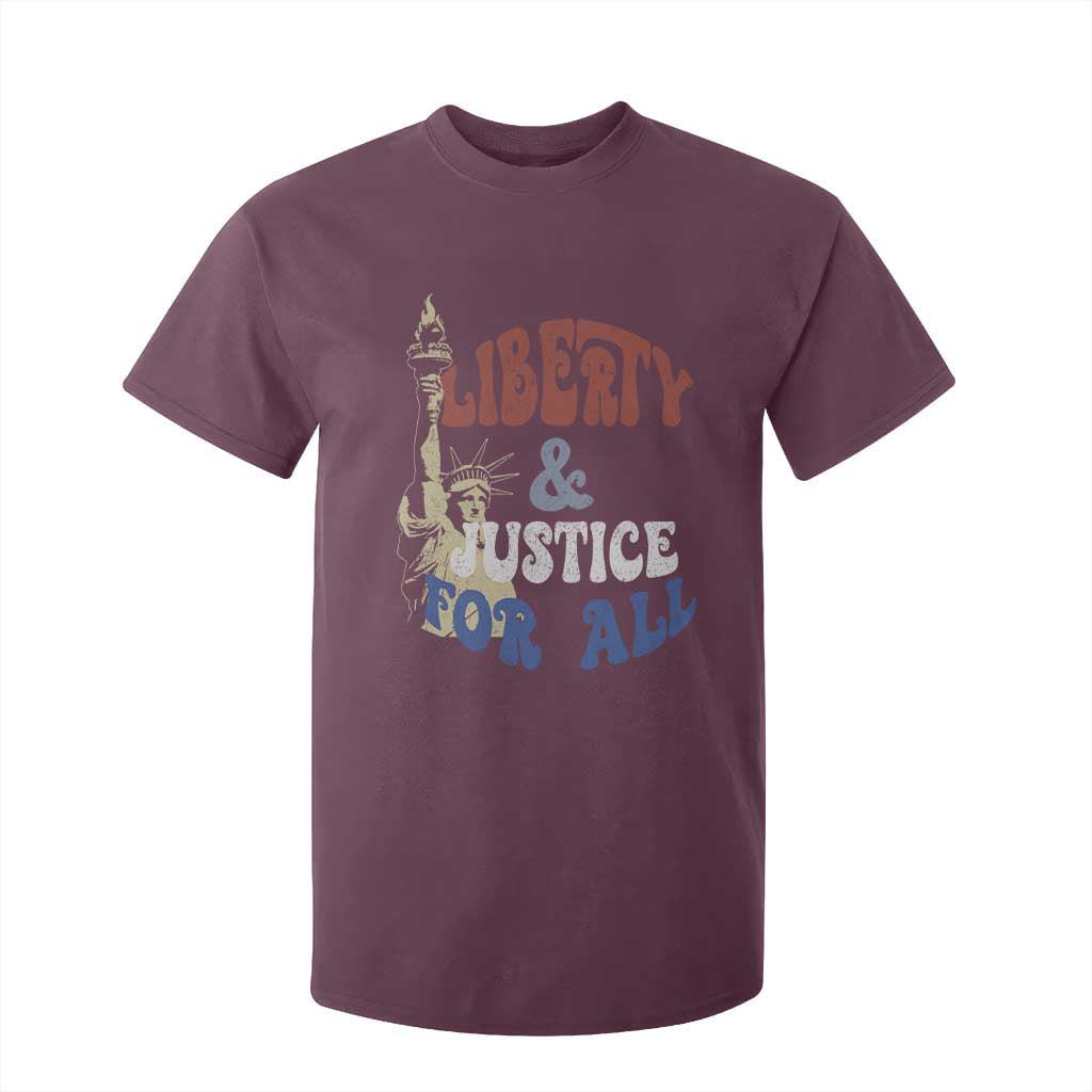 Funny 4th of July Liberty And Justice For All T Shirt For Kid Statue Of Liberty TS11 Maroon Print Your Wear