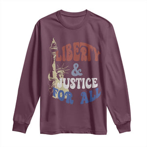 Funny 4th of July Liberty And Justice For All Long Sleeve Shirt Statue Of Liberty TS11 Maroon Print Your Wear