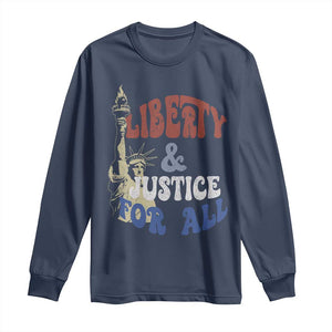Funny 4th of July Liberty And Justice For All Long Sleeve Shirt Statue Of Liberty TS11 Navy Print Your Wear