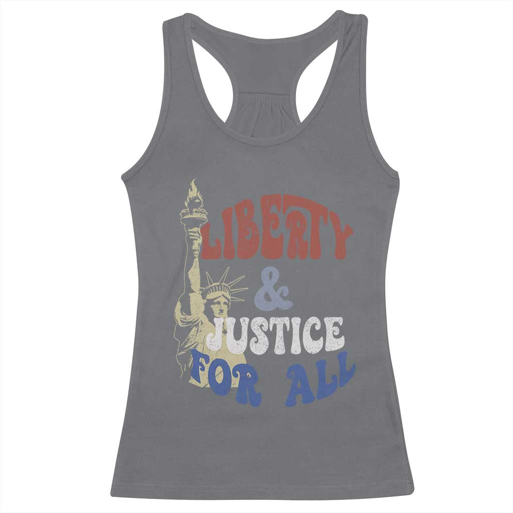 Funny 4th of July Liberty And Justice For All Racerback Tank Top Statue Of Liberty TS11 Charcoal Print Your Wear