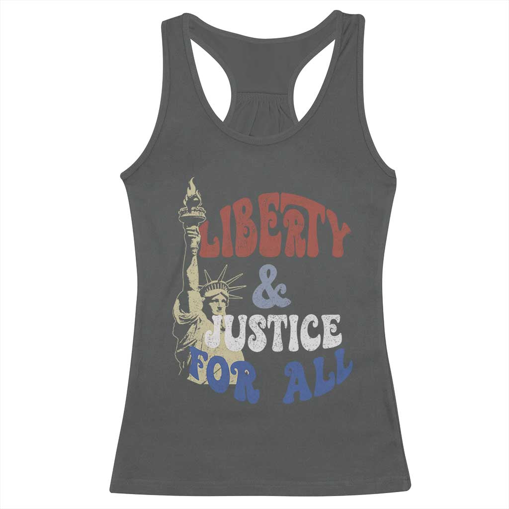 Funny 4th of July Liberty And Justice For All Racerback Tank Top Statue Of Liberty TS11 Dark Heather Print Your Wear