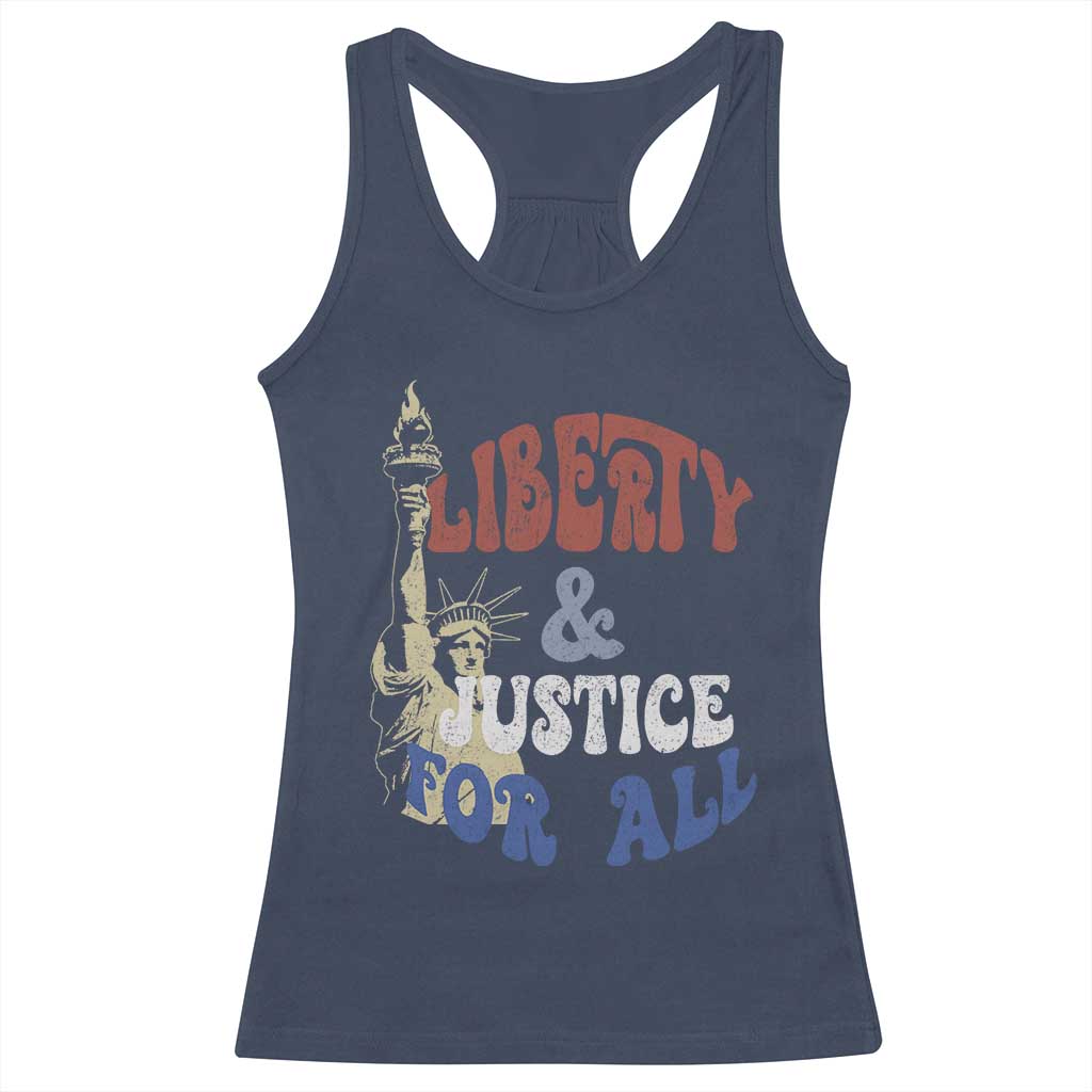 Funny 4th of July Liberty And Justice For All Racerback Tank Top Statue Of Liberty TS11 Navy Print Your Wear
