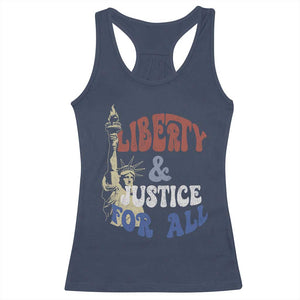 Funny 4th of July Liberty And Justice For All Racerback Tank Top Statue Of Liberty TS11 Navy Print Your Wear