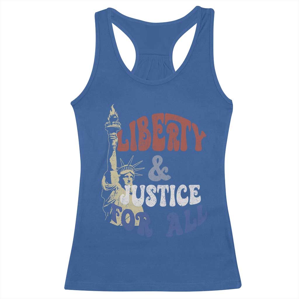 Funny 4th of July Liberty And Justice For All Racerback Tank Top Statue Of Liberty TS11 Royal Blue Print Your Wear