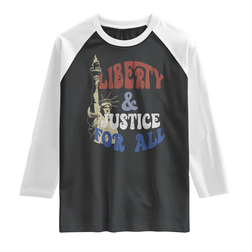 Funny 4th of July Liberty And Justice For All Raglan Shirt Statue Of Liberty TS11 Black White Print Your Wear