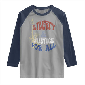 Funny 4th of July Liberty And Justice For All Raglan Shirt Statue Of Liberty TS11 Sport Gray Navy Print Your Wear