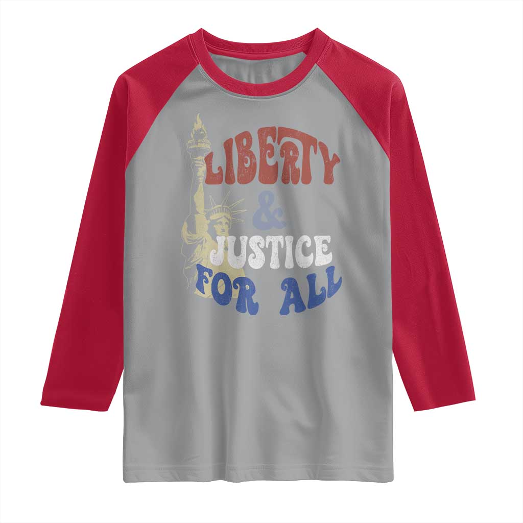 Funny 4th of July Liberty And Justice For All Raglan Shirt Statue Of Liberty TS11 Sport Gray Red Print Your Wear